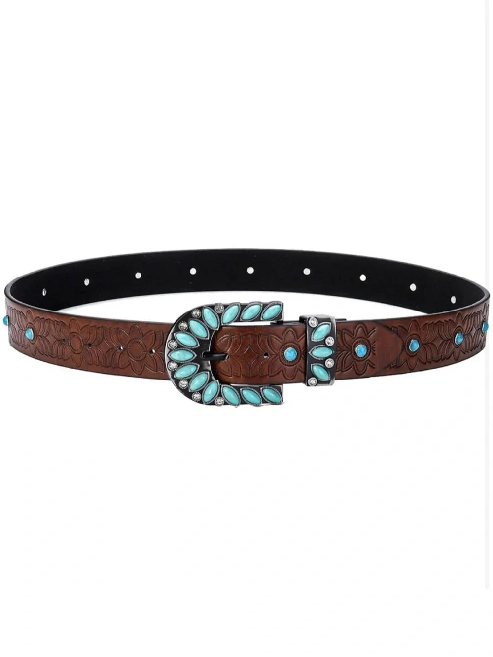 Brown Leather Western Belt with Turquoise Accents